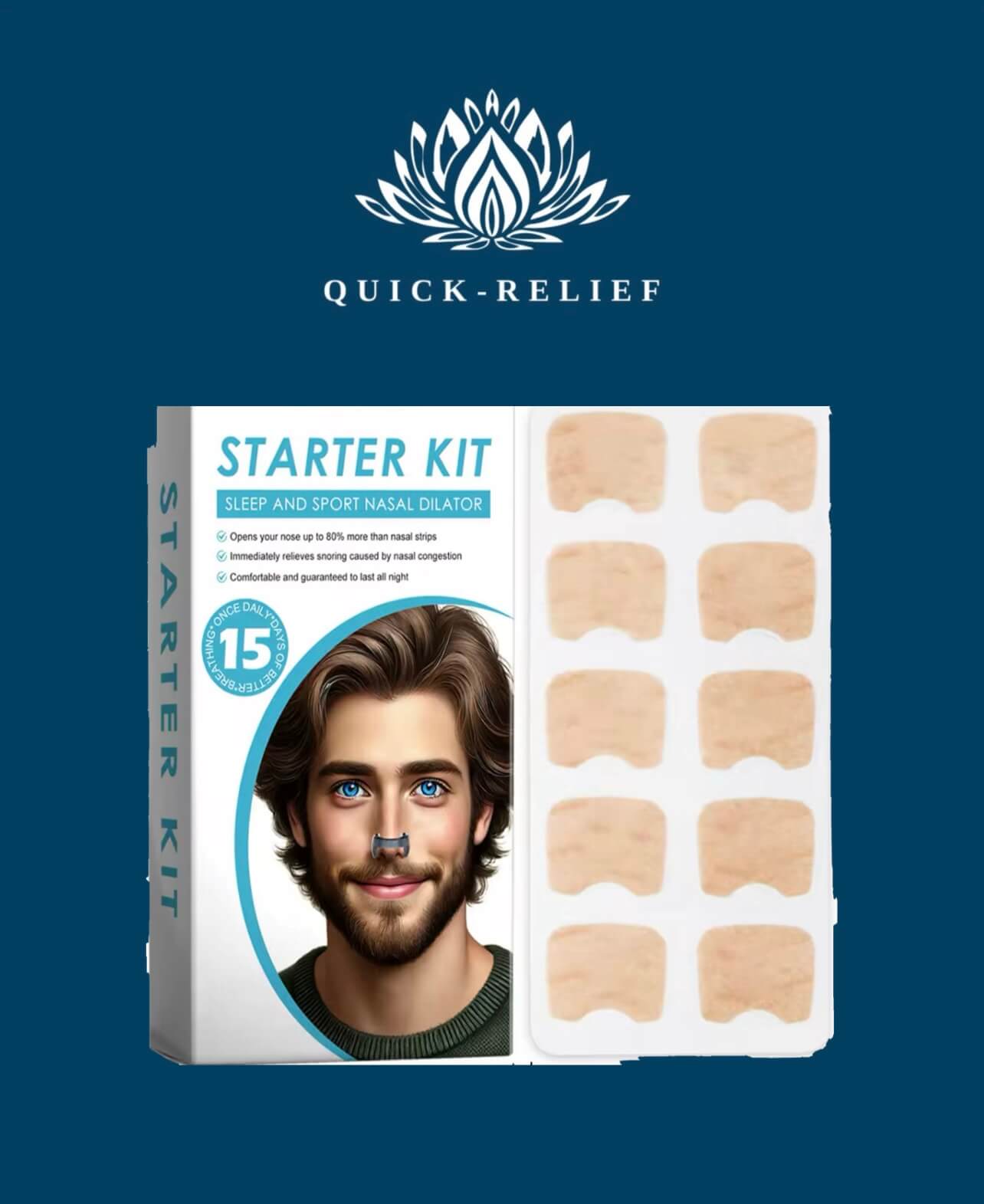 Quick-Relief starter kit packaging for anti snoring clips