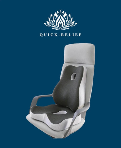 cashion set for chair with 'Quick-Relief' logo on a blue background